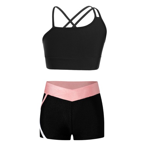 Kids Girls Outfits Ballet Dance Activewear Sleeveless Sportwear Workout Trunks - Picture 27 of 34