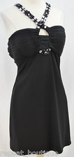 JS Boutique Embellished matte Jersey Gown Dress Beaded Black Silver Size 4 LBD