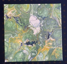 OOAK Fluid Abstract Painting Wall Art On 10”x10” Framed Canvas Signed