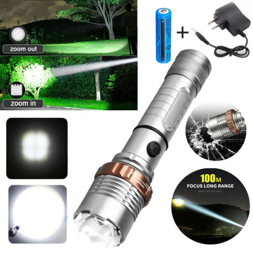 9500000LM Rechargeable LED Flashlight 5 Modes Adjustable Zoom Torch Lamp Light