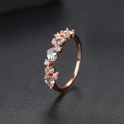 Schlichter Messing Intarsien Zirkon Ring Damen Mode vergoldet Schmuck Geschenk 3 Farben - Bild 13 von 16