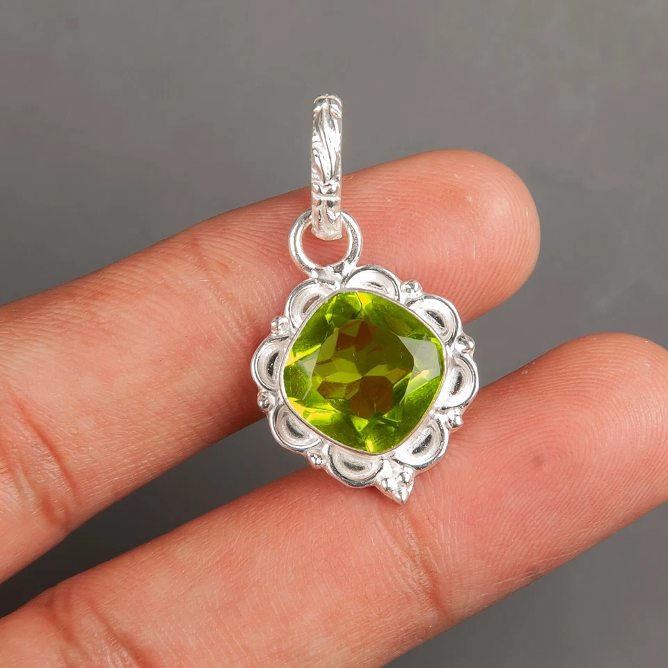 Ювелирный кулон из серебра 925 пробы с перидотом 1,50 дюйма в подарок на годовщину - Изображение 4 из 4