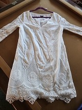 Ann Taylor L Cream Floral Embroidered Lace  Sleeves Dress
