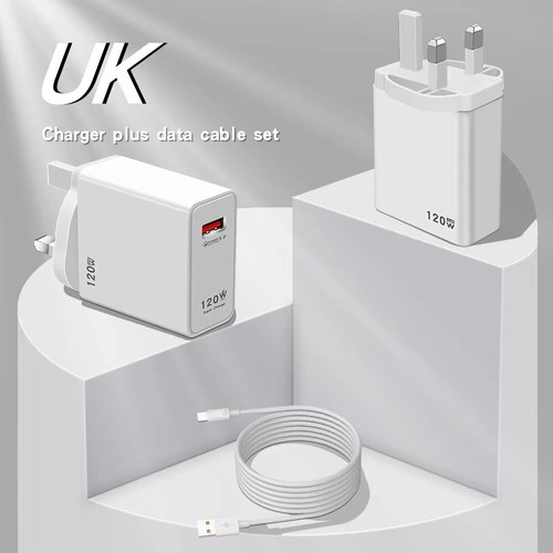 UK\US\EU Stecker 120W Schnellladegerät USB-Stecker+1m Typ-C Kabel Wand Adapter - Zdjęcie 3 z 10