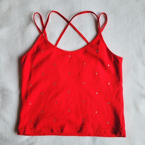 ENERGIE rotes Träger Cropped Tank Top Gr. XL Y2K Bedazzled Stretch McBling - Bild 4 von 7