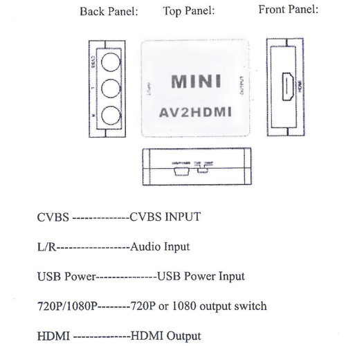 Mini RCA AV to HDMI Converter Adapter Composite AV2HDMI 1080P DVD AC251 - Picture 6 of 7