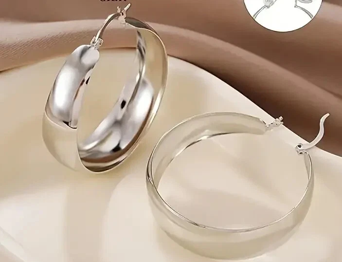 Pendientes de aro gruesos anchos gruesos hipoalergénicos 40 mm Foto 2 de 3