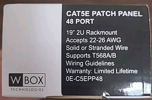 W Box Technologies 0E-C5EPP48 19" 2U Rackmount 48-Port Cat 5e Patch Panel
