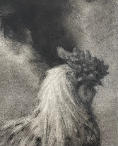 FINA PINTURA PASTEL CONTEMPORÁNEA de pollo o gallo por la noche firmada ilegible - Imagen 9 de 10