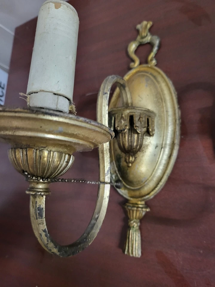 2 lámparas eléctricas antiguas de cobre cadena de tracción montaje en pared 13" H #4260 Foto 3 de 4