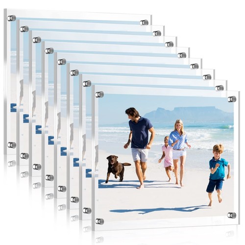 8 Pack Acrylic Floating Picture Frame 8.5 X 11 Inches Wall Mount Frameless P...