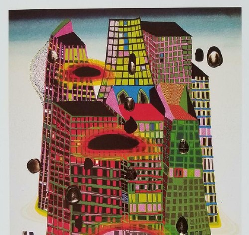 Friedensreich Hundertwasser "Bleeding Town" Mounted offset Lithograph 1986 - Picture 2 of 5
