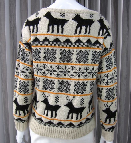 ASOS Long Sleeve SWEATER Size 6 Crew Neck Deer Snowflakes Print White Black - Picture 5 of 6