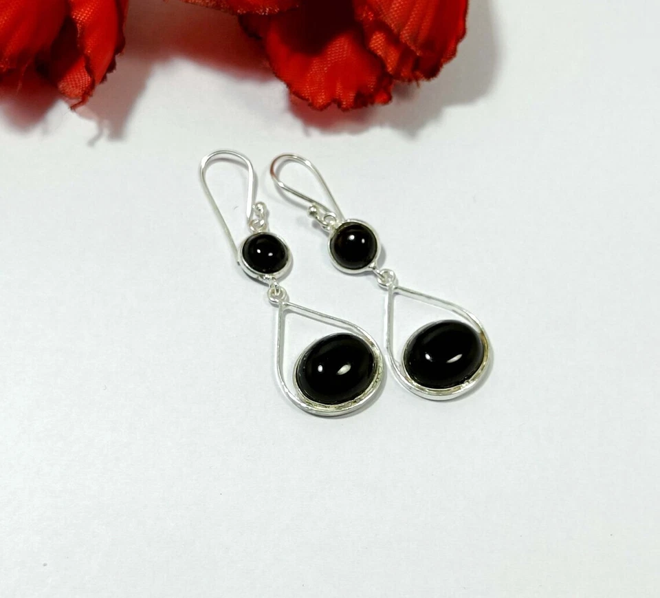 Good Looking Black Onyx Gemstone 925 Sterling Silver Handmade Earring Ag-118 - Image 2 of 4