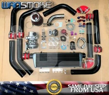 T3/T4 TURBO CHARGER KIT 25PSI UNIVERSAL PIPE+WASTEGATE+INTERCOOLER+BOV RED