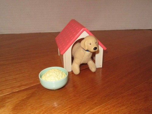 Vintage Mattel Fisher price dog house, dog, bowl
