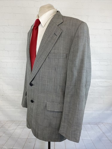Strathmore Men's Black & White Plaid Wool Blazer 44L $495 - Picture 3 of 11