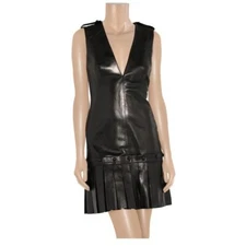 🆓US🛃 ALEXANDER MCQUEEN pleated black leather dress IT 38