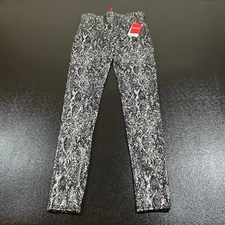 Spanx Faux Leather Snake Shine Leggings Womens Medium Black Gray Pants NEW