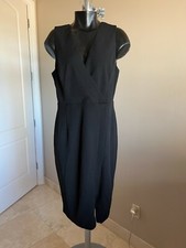 ADRIANNA PAPELL CREPE SURPLICE V-NECK THIGH SLIT BLACK DRESS 12