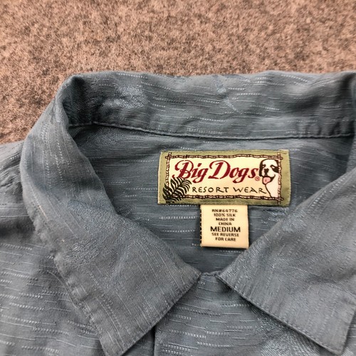 Vintage Big Dogs Shirt Mens Medium Blue Floral Silk Hawaiian - Picture 7 of 11
