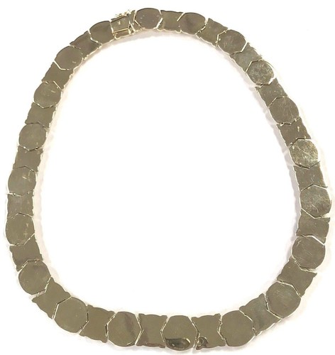 14 Karat Yellow Italian Gold 1 CT Round Pave Diamond Flat Cocktail Necklace N13 - Picture 7 of 7