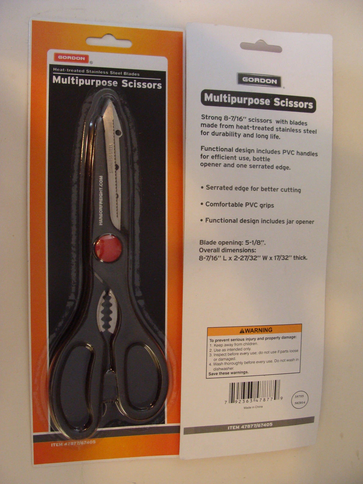 Gordon Multipurpose Scissors Stainless Steel PVC grips jar/bottle opener 8 7/16"
