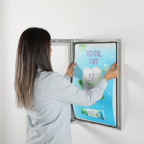 Enclosed Lockable Poster Showboard 22x28" Black or Silver Aluminum Noticeboard - Picture 19 of 25