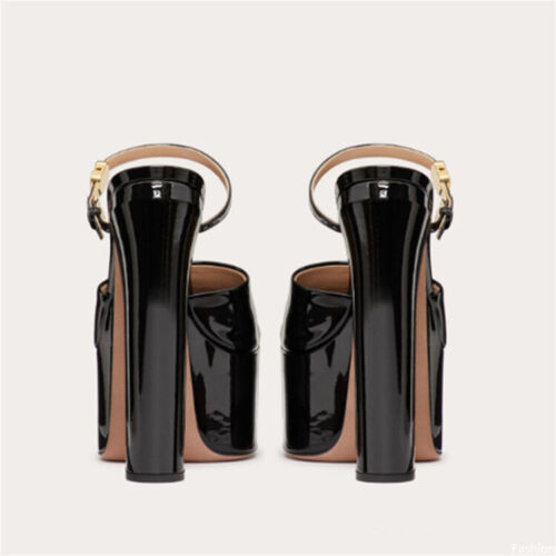 Womens High Platform Block Heels Square Toe Pull On Buckle Sandals Slipper Party - Picture 10 of 15