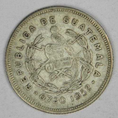 1952 GUATEMALA 25C TWENTY-FIVE CENTAVOS SILVER RARE Inv#1038 - Picture 2 of 2