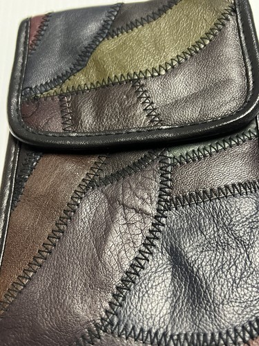 Vtg 80s Multicolor Patchwork Vegan Leather Crossbody Sling Purse Wallet Clutch - Picture 4 of 19