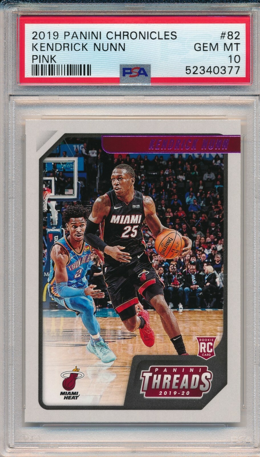 2019 Panini Chronicles Kendrick Nunn Threads PINK RC Rookie #82 PSA 10