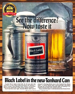 Carling Black Label Beer - Tankard Can - Restored - Metal Sign 11 x 14