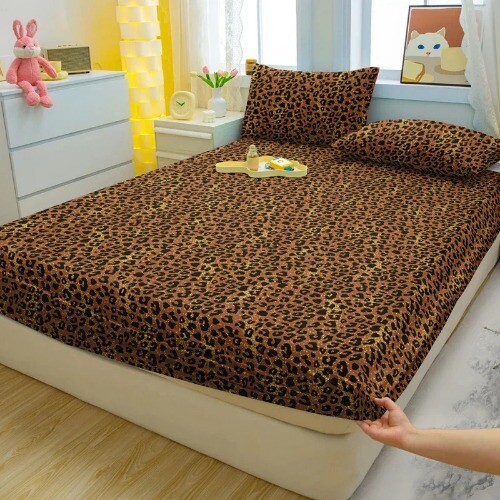 1 Simple LeopardPrint Printed Matte Fitted Sheet, BedroomPrinted Bed Cover - Bild 10 von 17