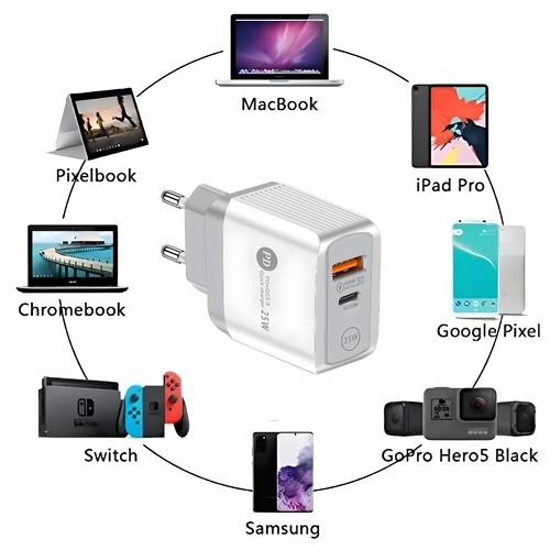 Caricabatterie Rapido 25W Caricatore Samsung USB per iPhone Huawei Xiaomi Pixel - Foto 15 di 20