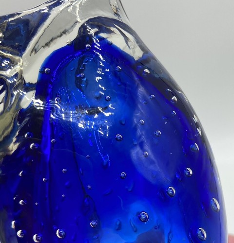 Vtg Lefton Colbalt Blue Owl Art Glass Paperweight Figurine Controlled Bubbles - Picture 12 of 13