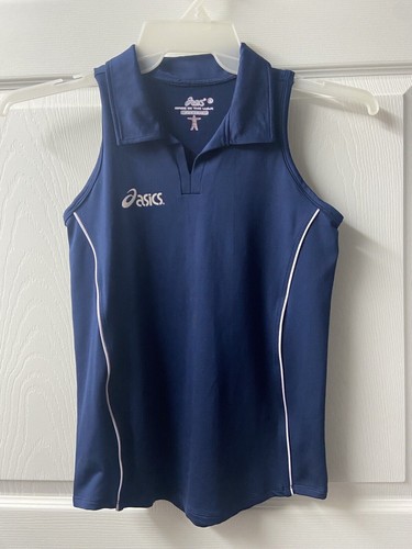 Asics Womens Medium Navy Tennis Golf 1/4 Button Sleeveless Tenniscore Pickleball