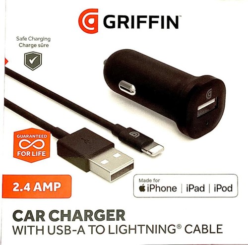 GRIFFIN USB-A CAR CHARGER 12v 2.4A FAST FOR IPHONE 12/11/XS/X/XR/8/7 MAX 12W