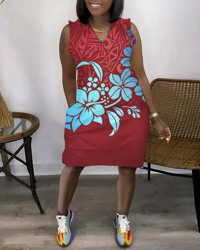 Vestido Maya Antonia TALLA GRANDE 7XL-Tropical-Hawaii-Polinesio Mediodía Rojo Agua Floral - Imagen 2 de 7
