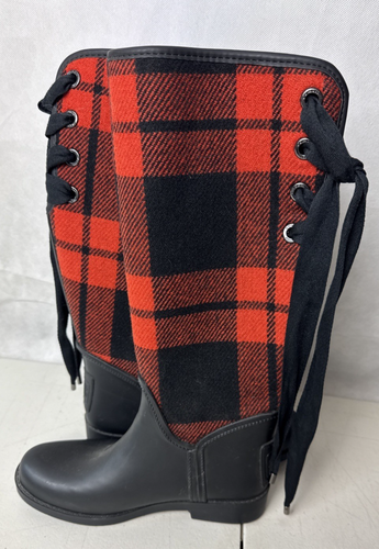 Coach Woman’s Tristee Rain Red/Black Buffalo Plaid Fleece-Lined Boots Size 5.5 - Picture 4 of 10