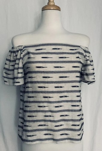 Alice + Olivia Linen Top Small Black Off White Stripes Ruffle Sleeves NWT $250 - Picture 7 of 8