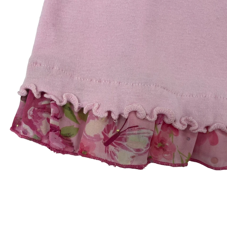 Vestido Cachcach Sin Mangas Volantes Borde Mariposa Floral Apliques Rosa 12 Meses?  Foto 2 de 4