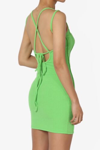 TheMogan Junior's Ribbed Bodycon Mini Tank Dress w Criss-Cross Tie Back Summer - Picture 5 of 14