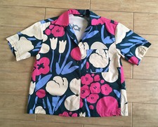 Marimekko Uniqlo Womens Bright Pink Floral Print Short-Sleeve Shirt Size XXS