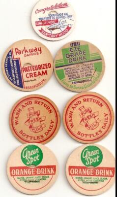 7 Vintage Milk/Drink Caps: Parkway Dairies, Eze Grape Drink, Green Spot,   +++