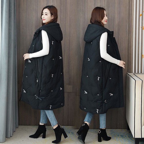 Womens Cotton Vest Quilted Jacket Sleeveless Hooded Coat Long Waistcoat Winter - Bild 13 von 14