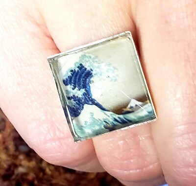 Handgefertigt DIE GROSSE WELLE VON KANAGAWA RING EINZIGARTIG Ozean GESCHENK VERPACKT Meer HOKUSAI