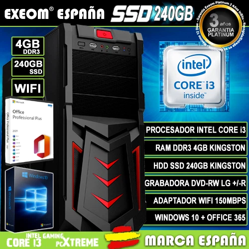 Ordenador Gaming Pc Intel i3 4GB SSD 240GB Wifi Sobremesa Windows 10 Office 2021 - Imagen 1 de 8