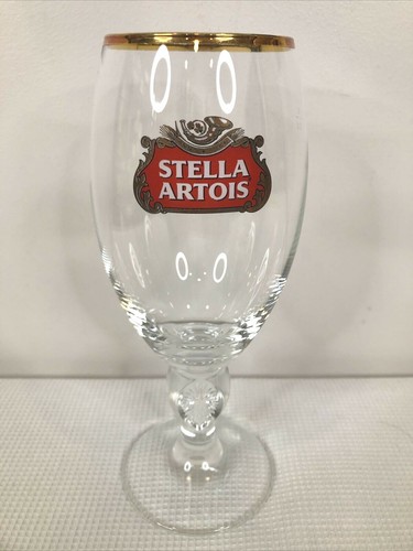 Stella Artois 40 cL Gold Rimmed Stemmed Beer Glass Barware Man Cave EUC - Picture 2 of 9