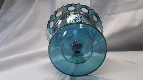 Compote de colección de vidrio de cosecha de uva azul carnaval tapa caramelo - Imagen 9 de 10